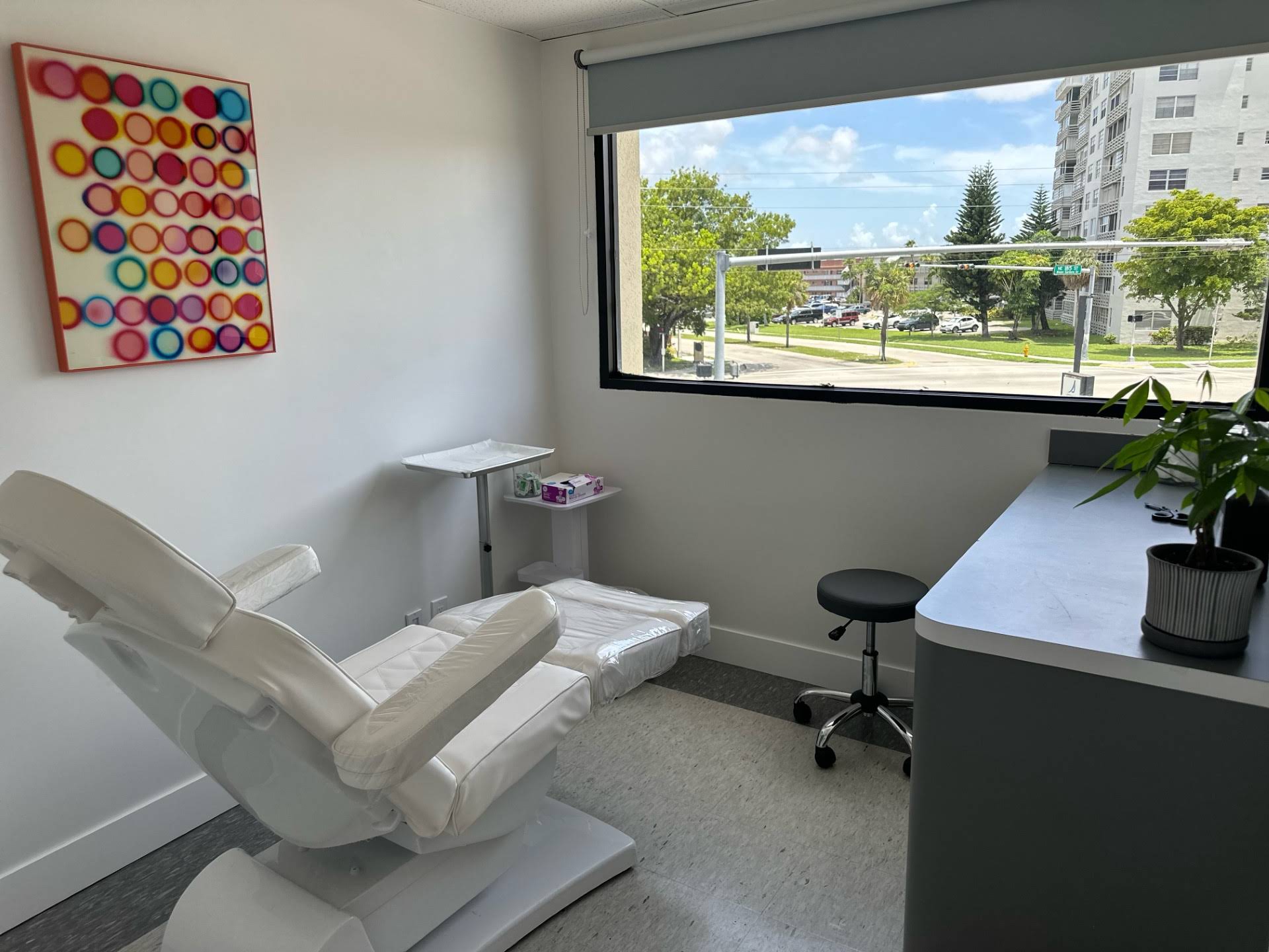 Modern procedure room with large garden-facing window